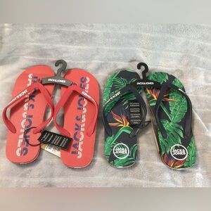 Lot of 2 Jack & Jones Flip Flops Barbados Cherry and Navy Blazer Men’s Size 9/10